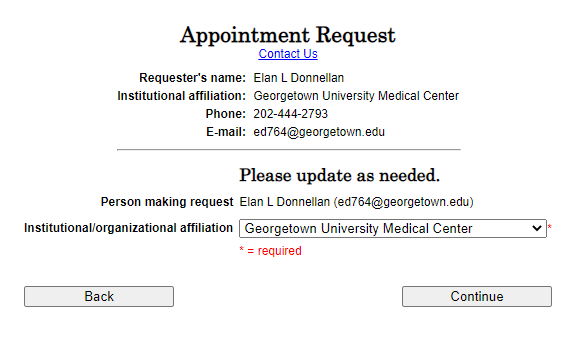 Image of the appointment request form